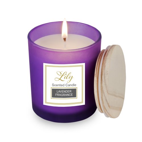 נר ריחני בכוס זכוכית עם מכסה במבוק - לילי