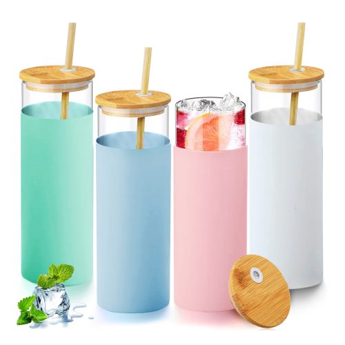 כוס זכוכית עם מכסה במבוק וקש - לאוס