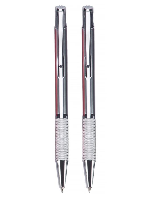 עט כדורי ועיפרון מכני  גוף מתכת - סט כסיף